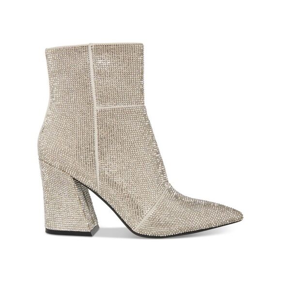 MADDEN GIRL Womens Silver Rhinestone Cody-r Pointed Toe Flare Zip-Up Boots 5 M - Picture 2 of 5